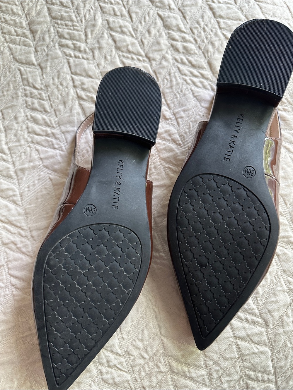 Kelly & Katie Chocolate Brown Patent Pointed Slingback Flats - Picture 2 of 4